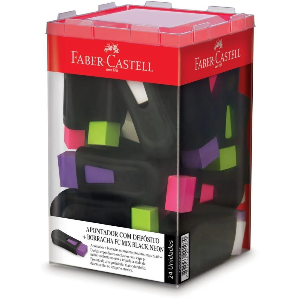 Borracha Colorida Fc Mix Black Neon C/Apontador Faber-Castell (Dp.c/24) - imagem 3