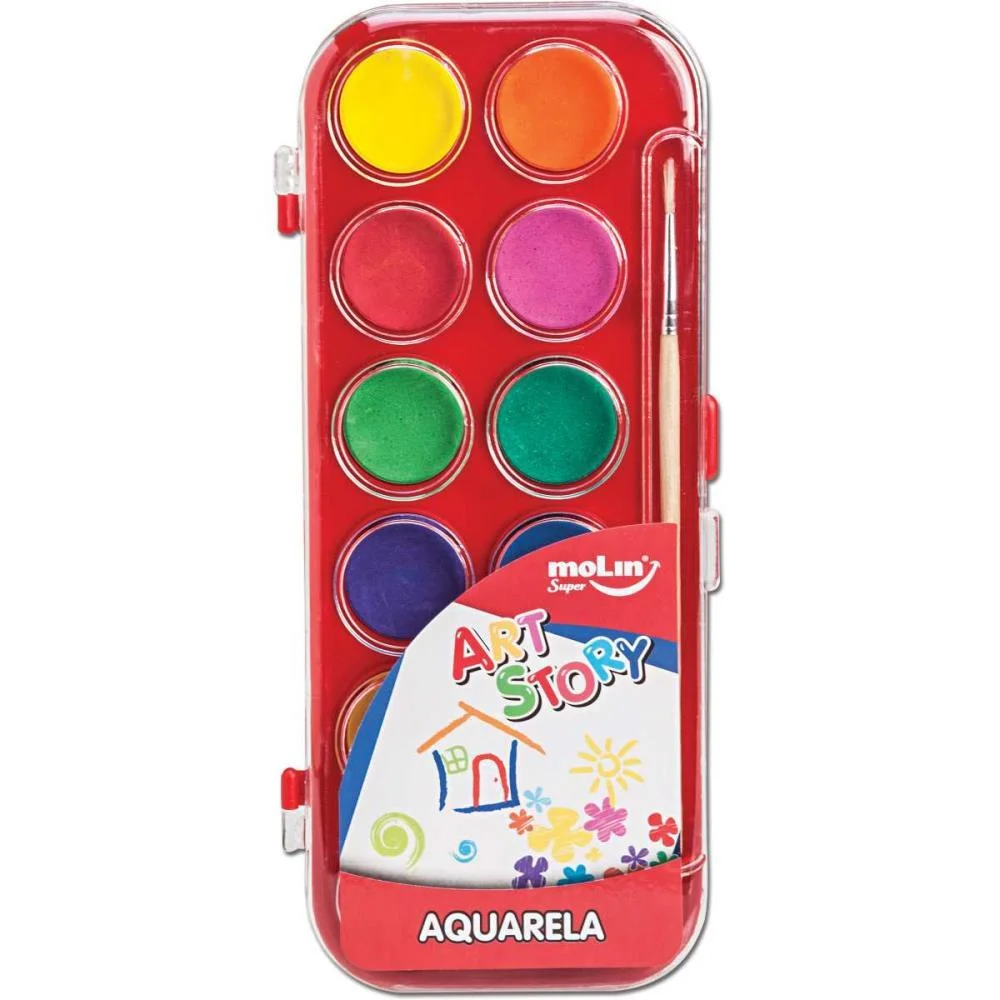 Aquarela Escolar Art Story 12 Cores + Pincel Molin (Estojo) - imagem 3