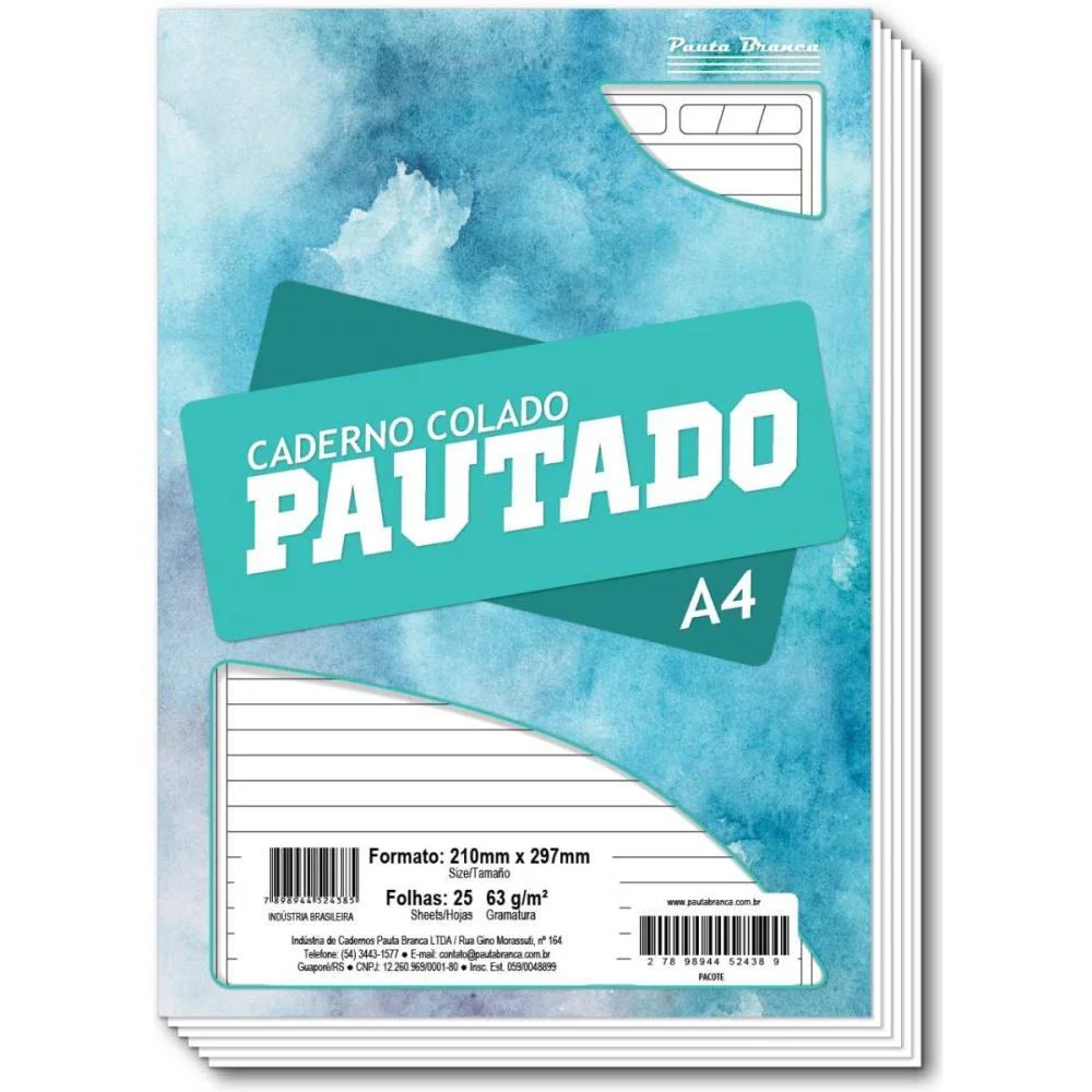Bloco Para Carta Branco Pautado A4 25Fls 63G Colado Pauta Branca (Pct.c/10) - imagem 3