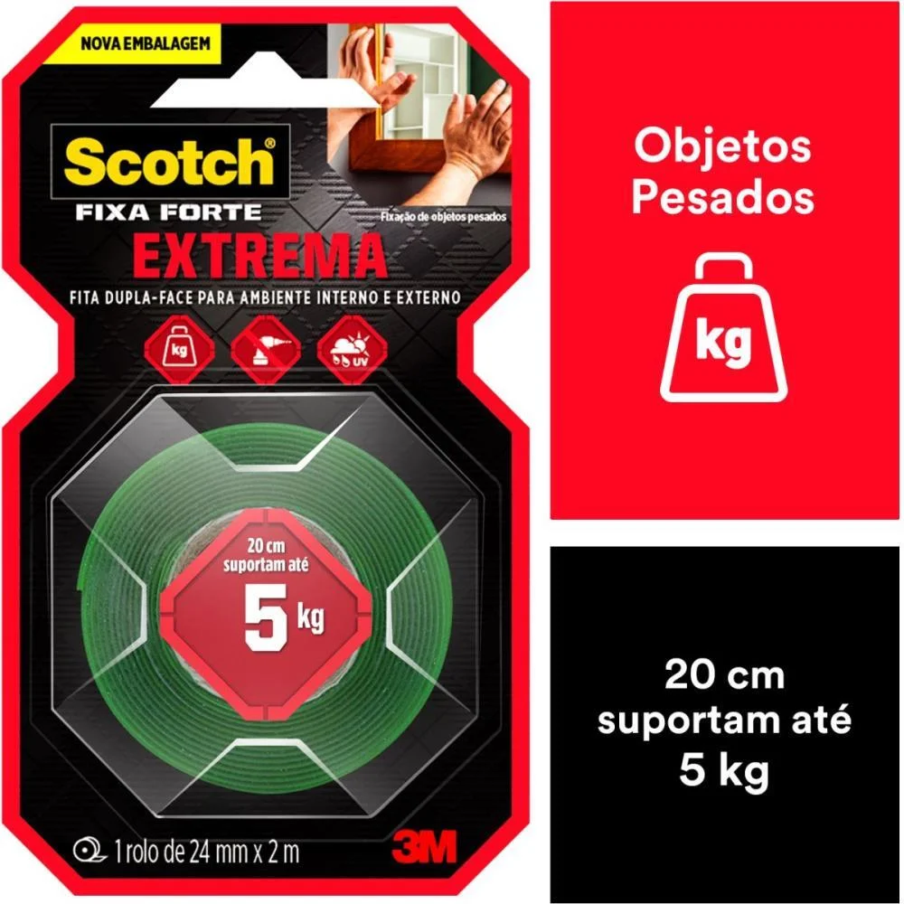 Fita Fixa Forte Espuma Extrema Ate 5Kg 24Mmx2M 3M - imagem 9