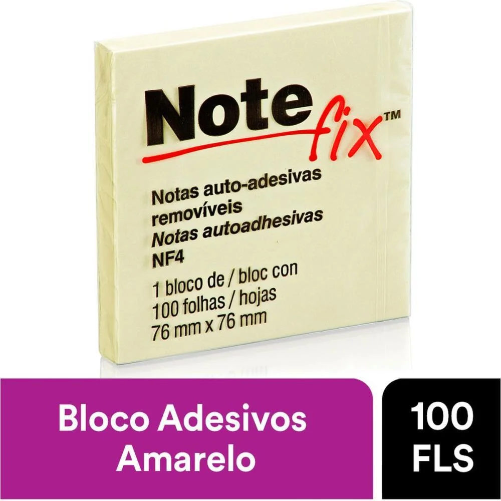 Bloco De Recado Autoadesivo Notefix 100F. 76Mmx76Mm Amarel 3M (Unidade) - imagem 4