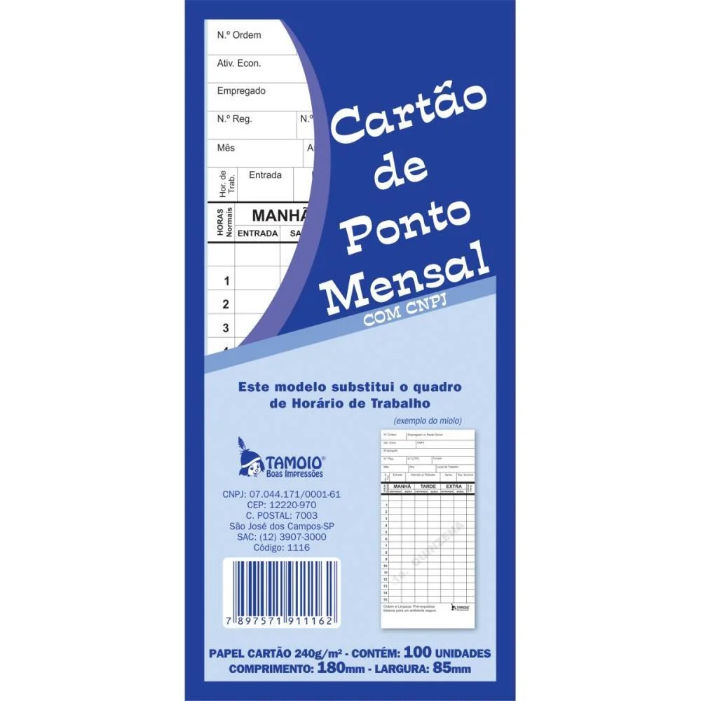 Impresso Cartao De Ponto Mensal Palha 86X180Mm Tamoio C/ 100 Unidades - imagem 4