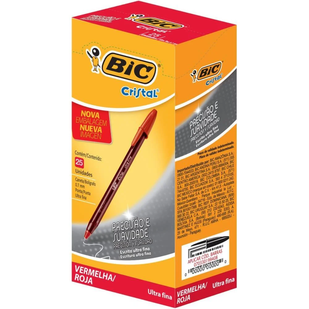 Caneta Esferografica Cristal Ultra Fine Vermelha Bic (Cx.c/25) - imagem 3