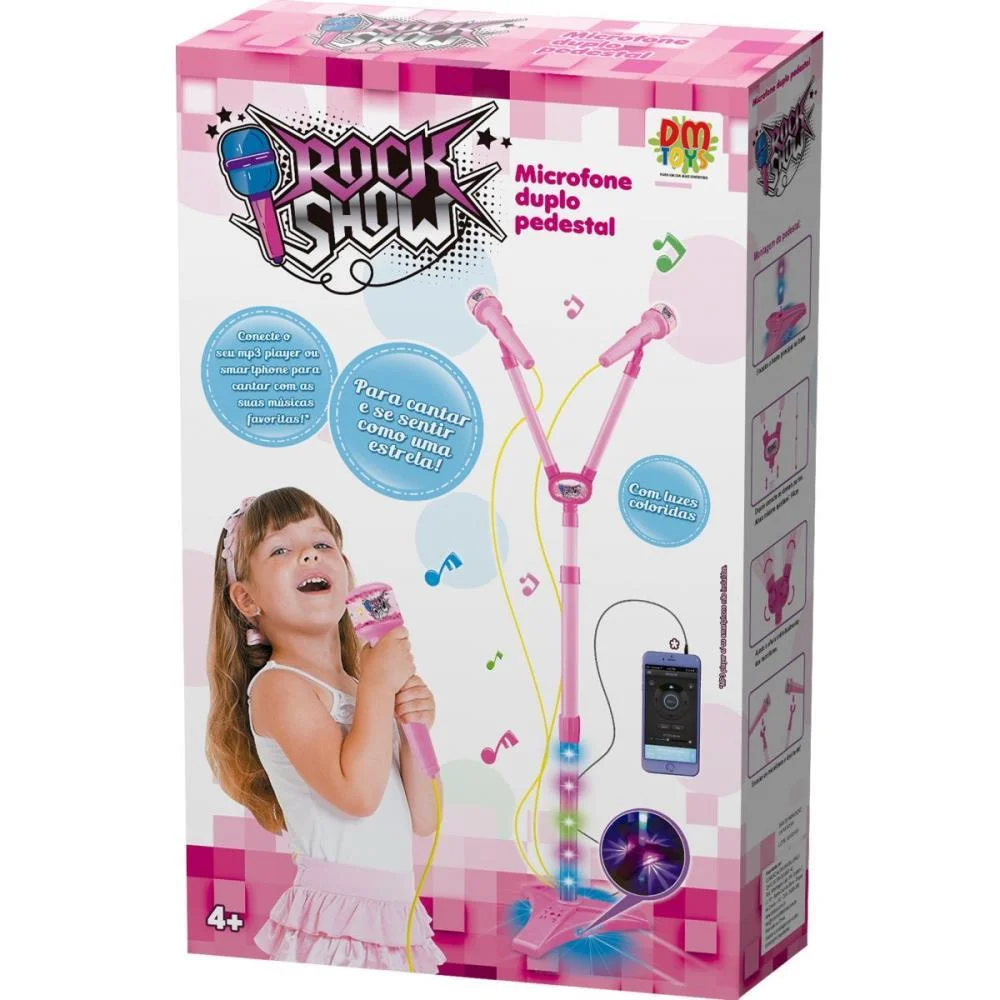 Instrumento Musical Microfone Duplo Pedestal Rosa Dm Toys (Unidade) - imagem 3