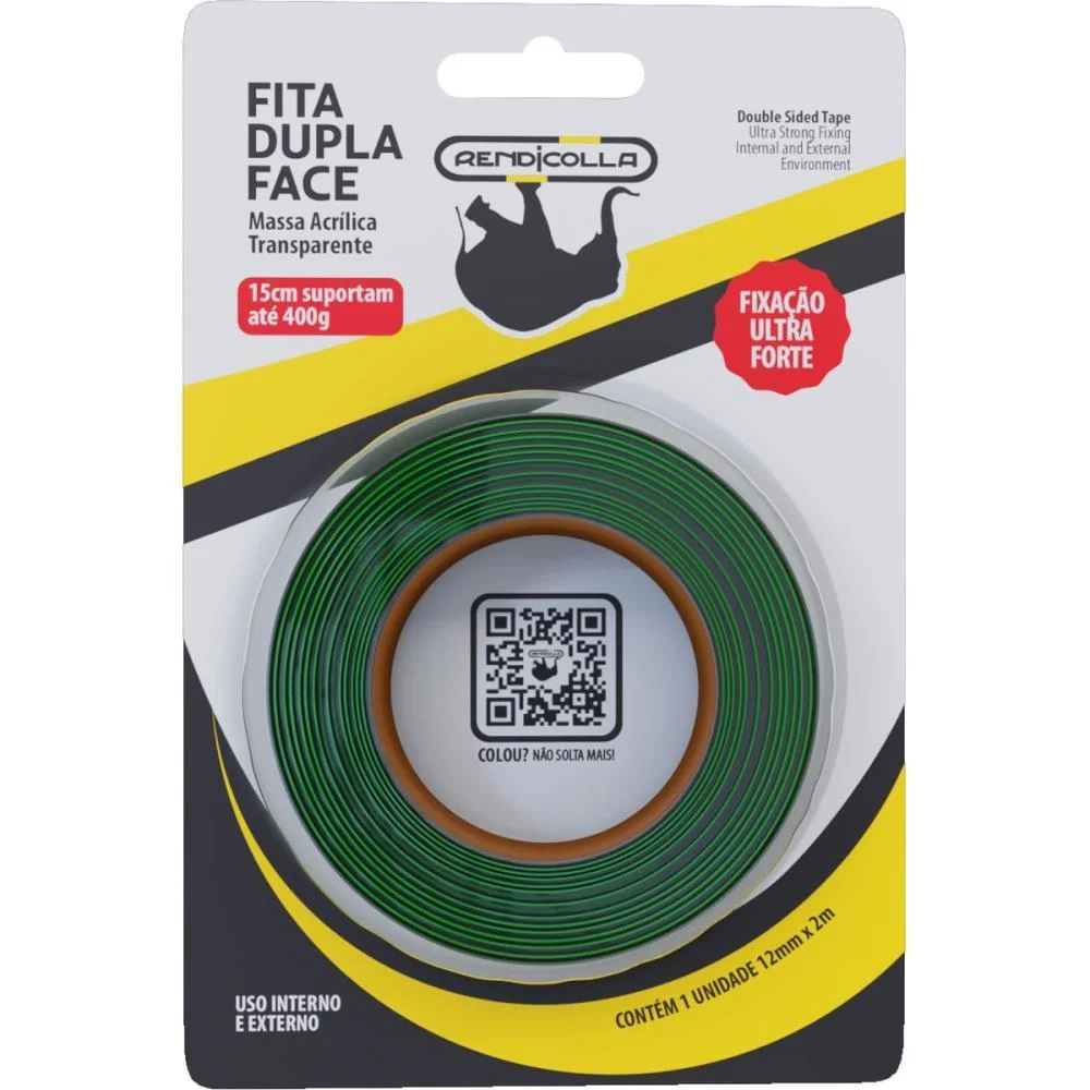 Fita Dupla Face Massa Acrilica 12Mmx2M. Verde Rendicolla (Blister) - imagem 2