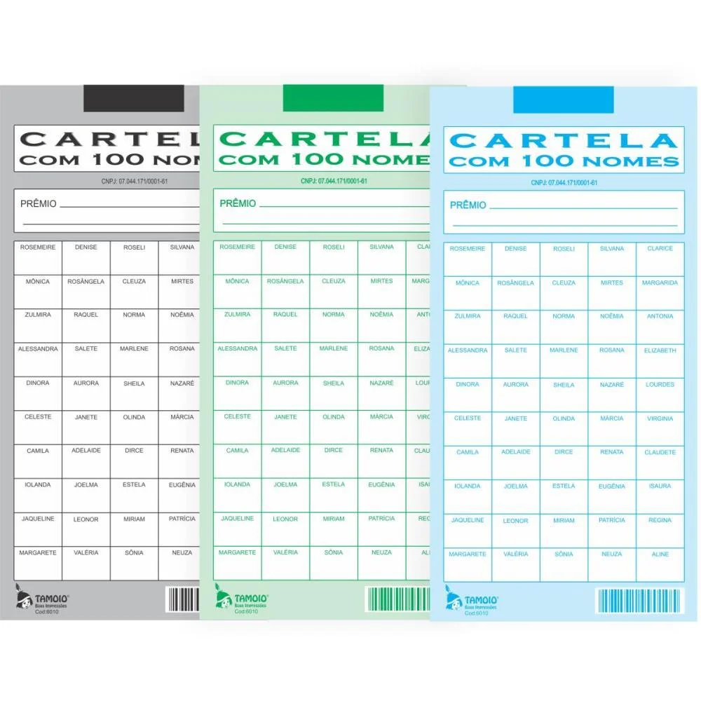Cartela De Rifa C/100 Nomes Pct.c/50 Cartelas Tamoio (Pacote) - imagem 3
