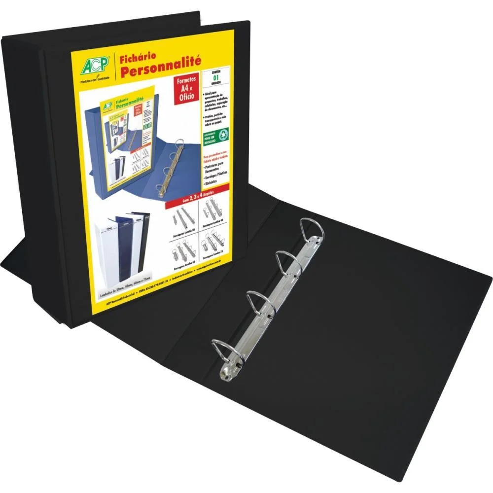 Fichario De Pvc Personalite Of.75Mm 4 Arg.pr Acp (Unidade) - imagem 3