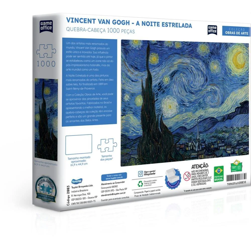 Quebra-Cabeca Cartonado Van Gogh Noite Estrelada 1000P Toyster (Unidade) - imagem 4
