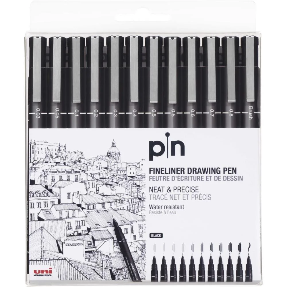 Caneta Tecnica Uni Pin 10 Graduacoes+Brush Pt Sertic (Est.c/12) - imagem 2