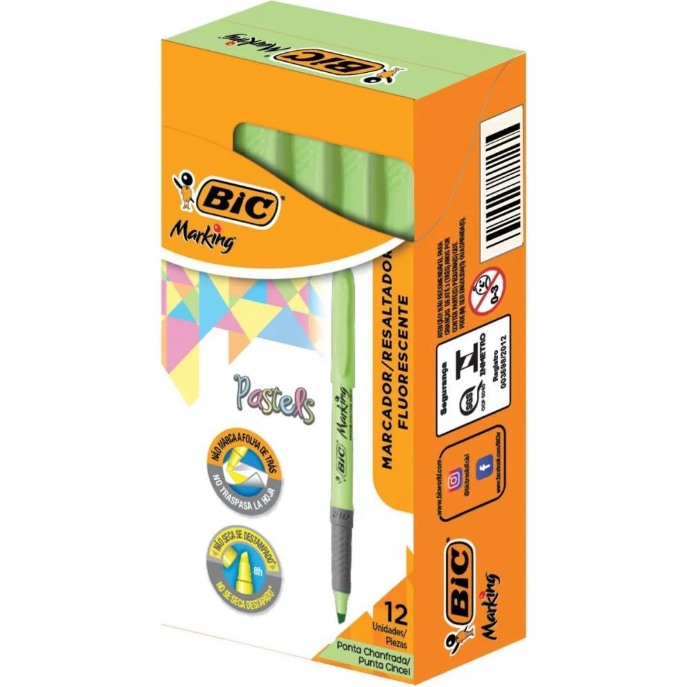 Caneta Marca Texto Marking Verde Pastel Bic (Cx.c/12) - imagem 3