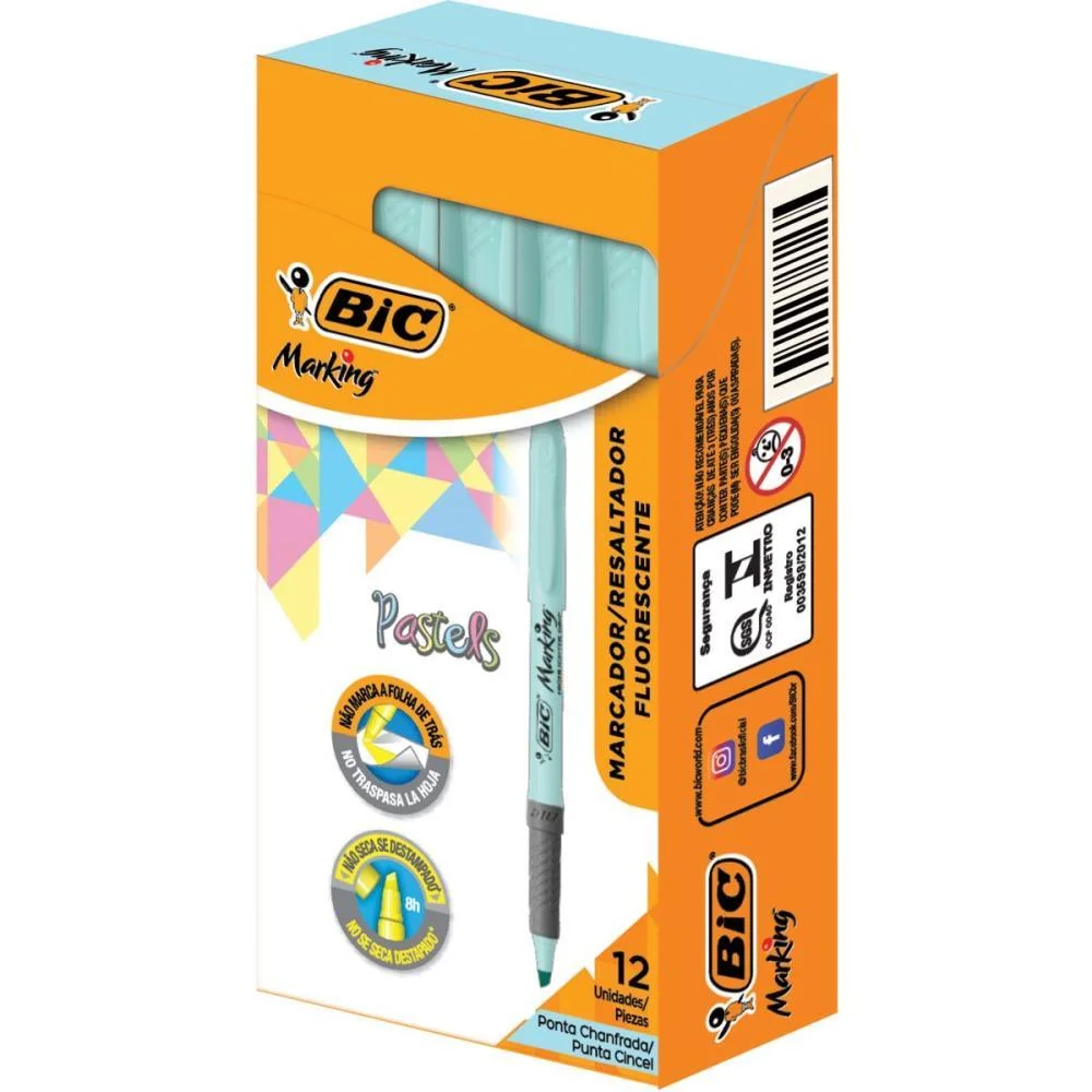 Caneta Marca Texto Marking Azul Pastel Bic (Cx.c/12) - imagem 3