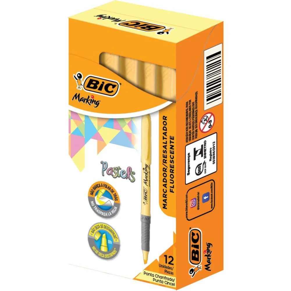 Caneta Marca Texto Marking Amarelo Pastel Bic (Cx.c/12) - imagem 2