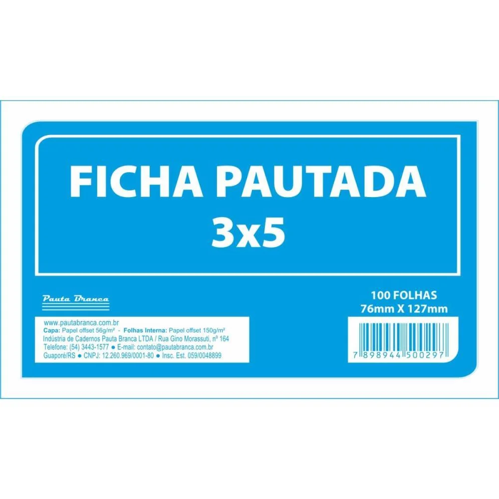 Ficha Pautada 3X5 7,6X12,7Cm 100Fls. Pauta Branca (Pacote) - imagem 2