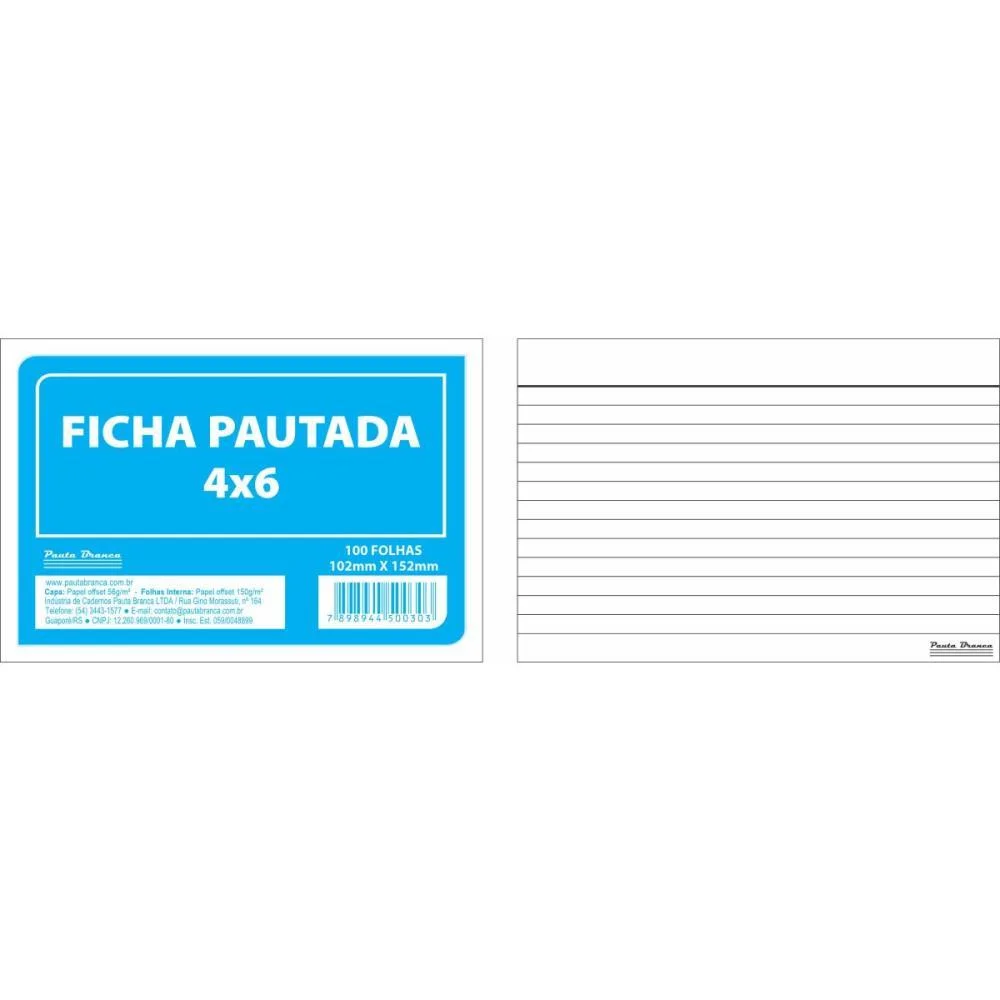 Ficha Pautada 4X6 15,2X10,2Cm 100Fls. Pauta Branca (Pacote) - imagem 3