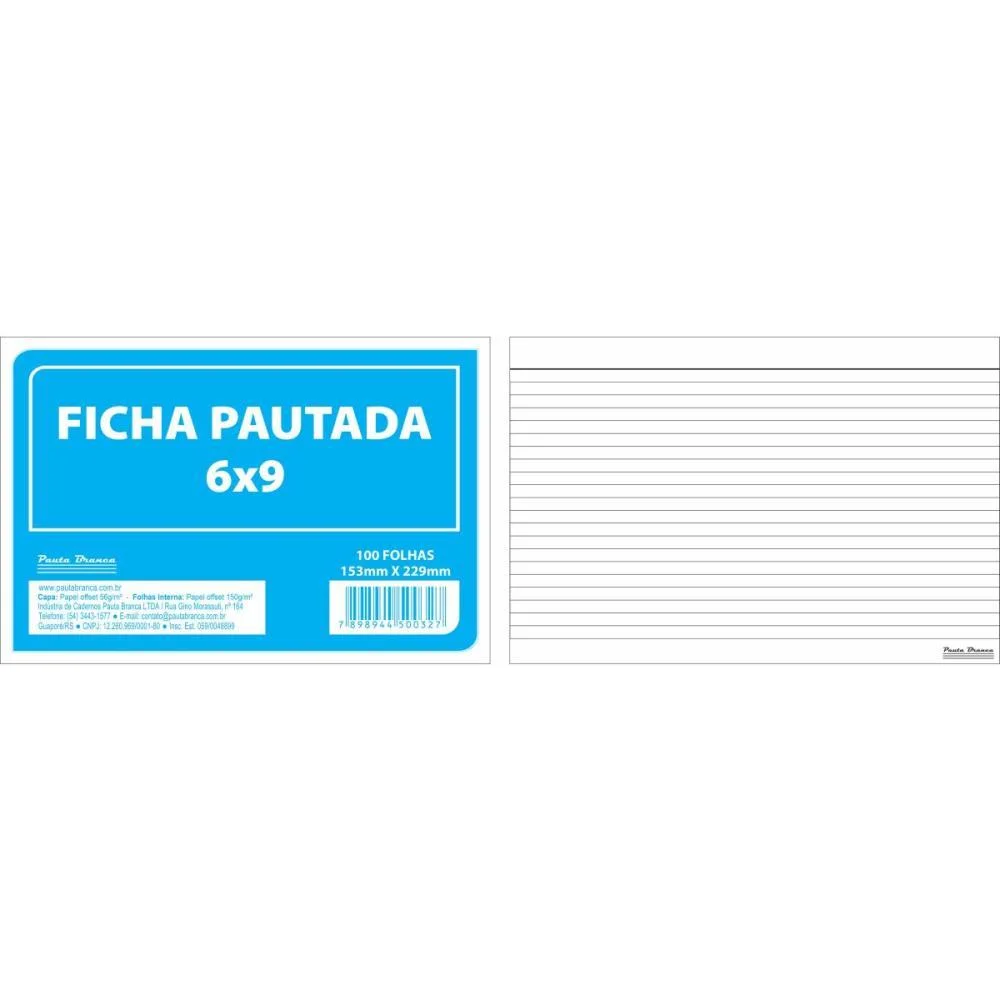 Ficha Pautada 6X9 22,8X15,2Cm 100Fls. Pauta Branca (Pacote) - imagem 3
