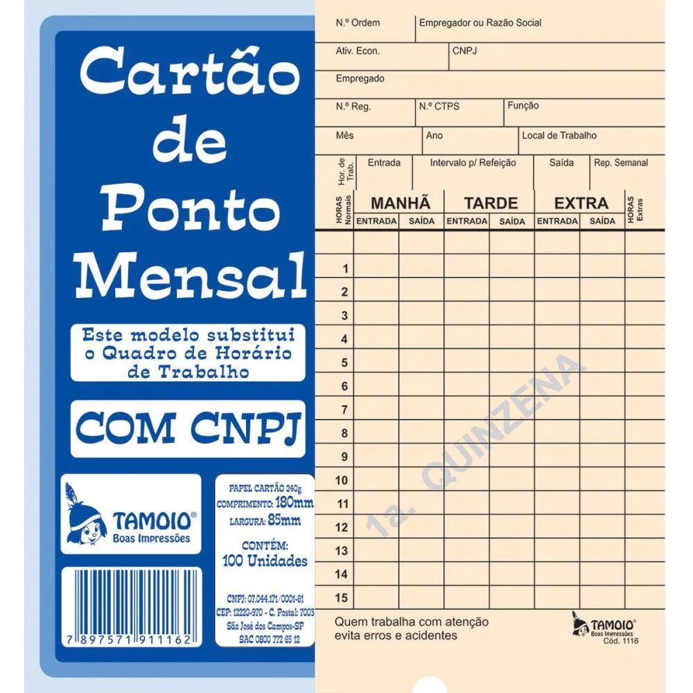 Impresso Cartao De Ponto Palha Diponto C/Cnpj Tamoio C/ 100 Unidades - imagem 3
