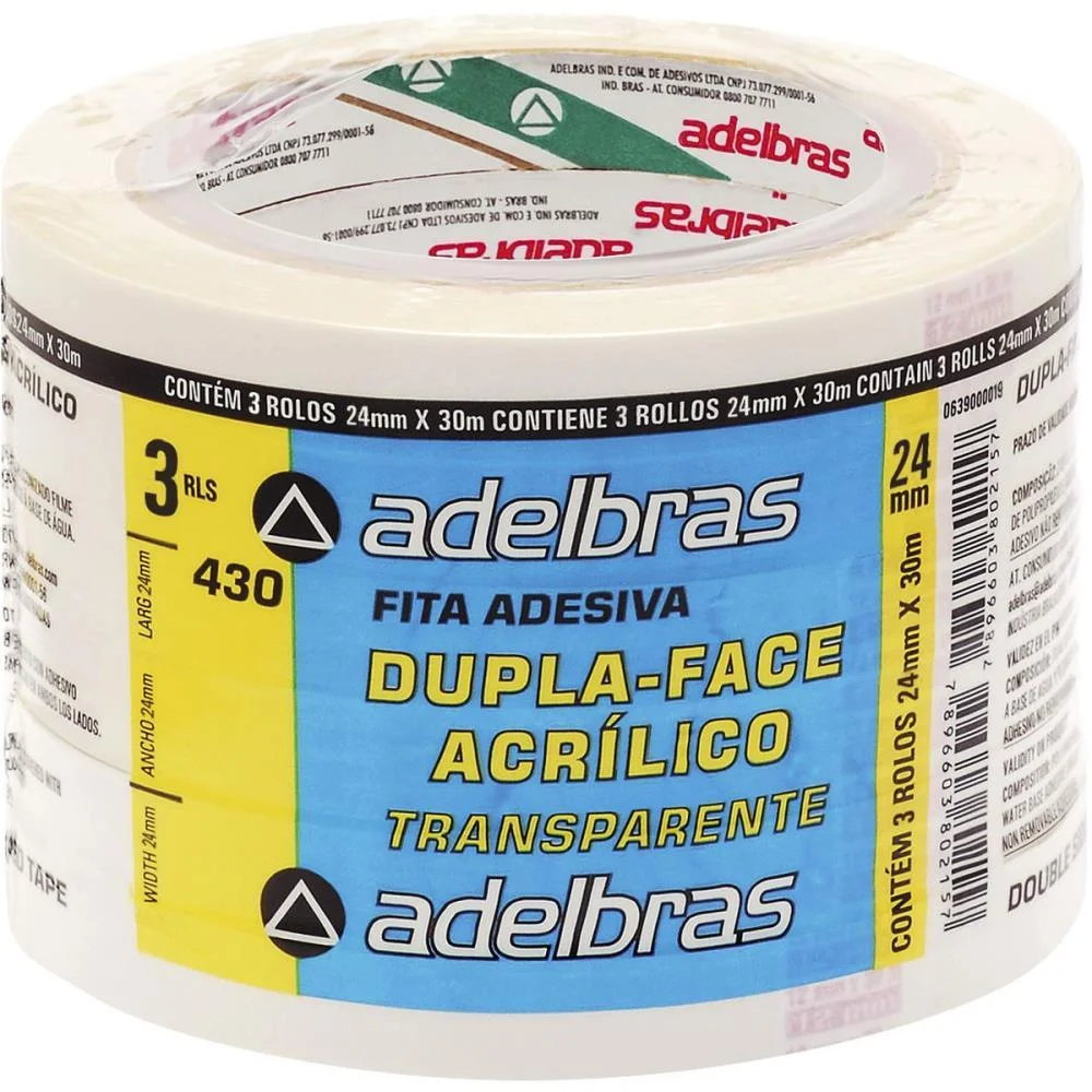 Fita Dupla Face Polipropileno 24Mmx30Mts. Adelbras (Pct.c/03) - imagem 3