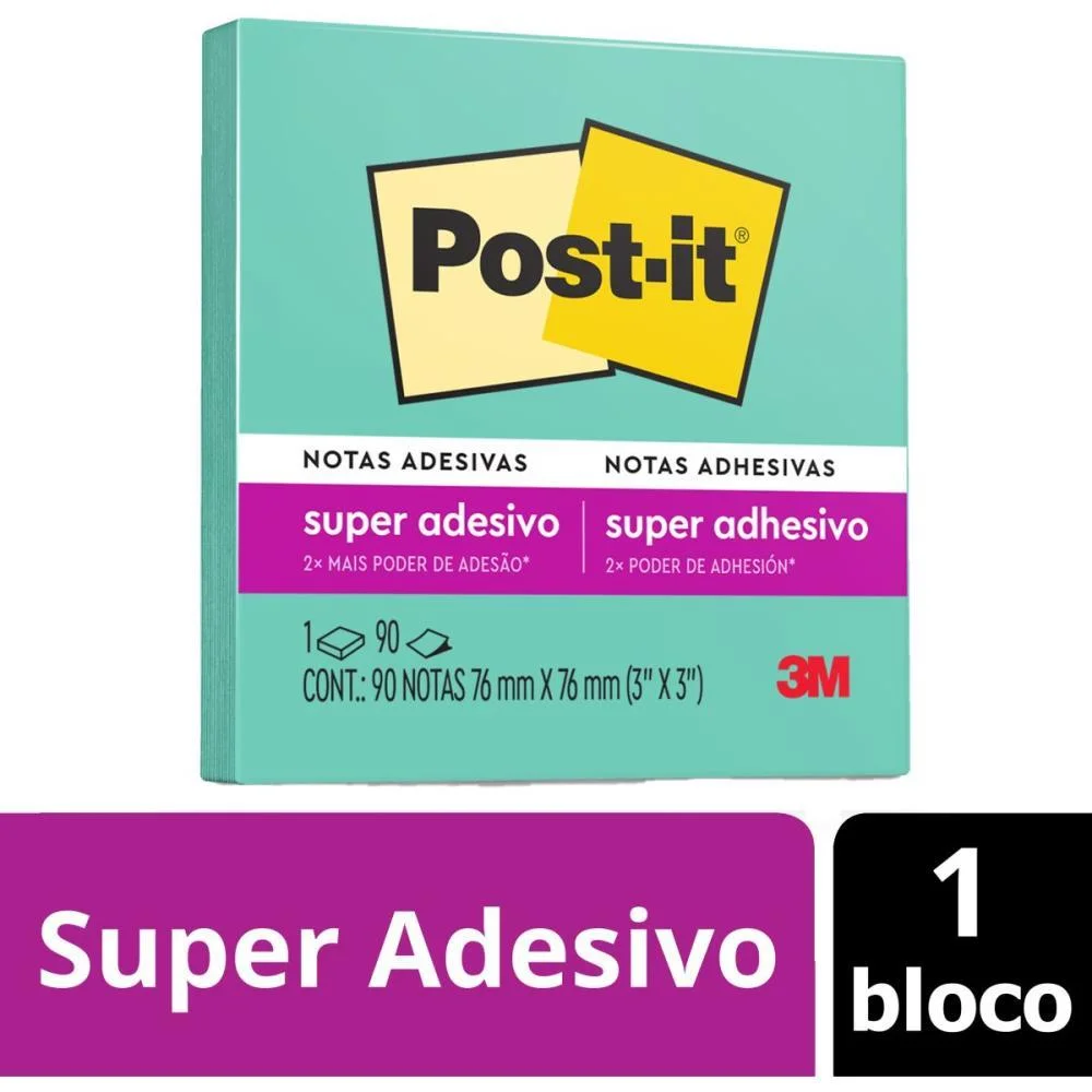 Bloco De Recado Post-It 76X76Mm Azul Aqua 90Fls. 3M (Unidade) - imagem 3