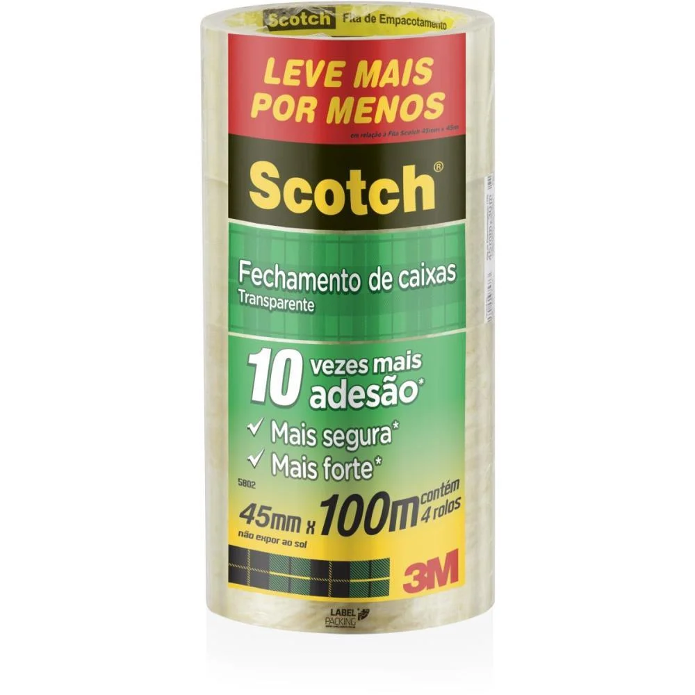 Fita Para Empacotamento Scotch 5802 45Mmx100M Transp. 3M (Pct.c/04) - imagem 3