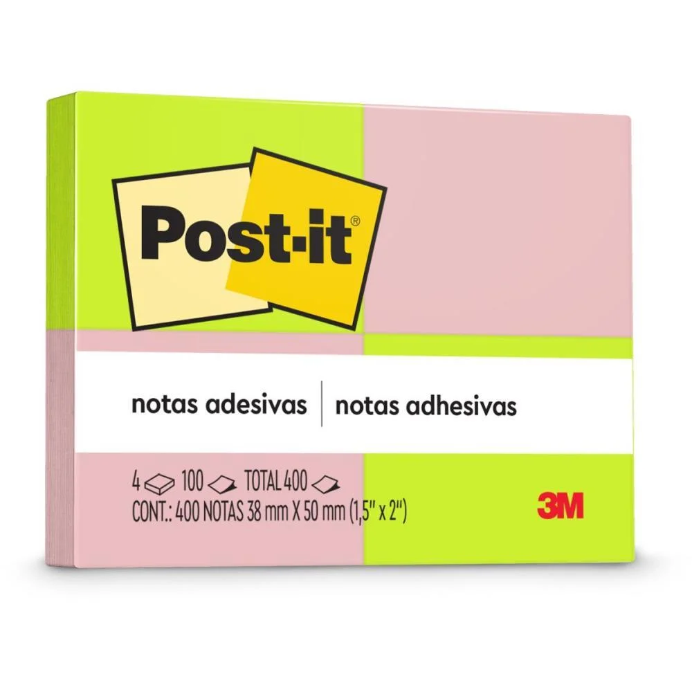 Bloco De Recado Post-It 653 Neon 38X50Mm C/100Fls. 3M (Pct.c/04) - imagem 2