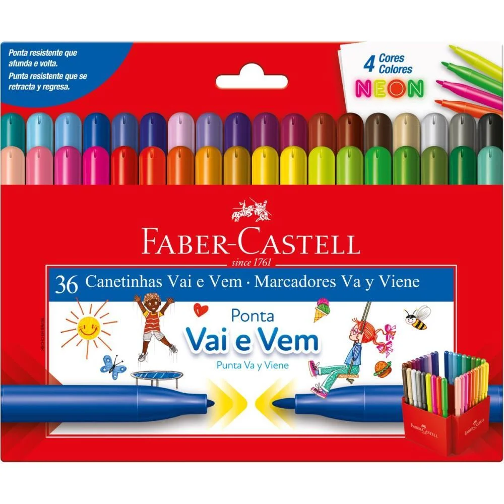 Caneta Hidrografica Vai E Vem 32Cores +4Tons Neon Faber-Castell (Pct.c/02) - imagem 2