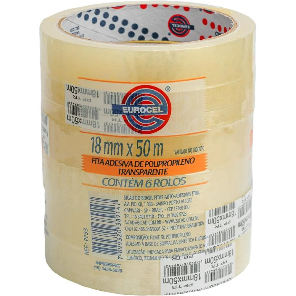 Fita Para Empacotamento Pp 33 18Mmx50M Transparente Eurocel (Pct.c/06) - imagem 5