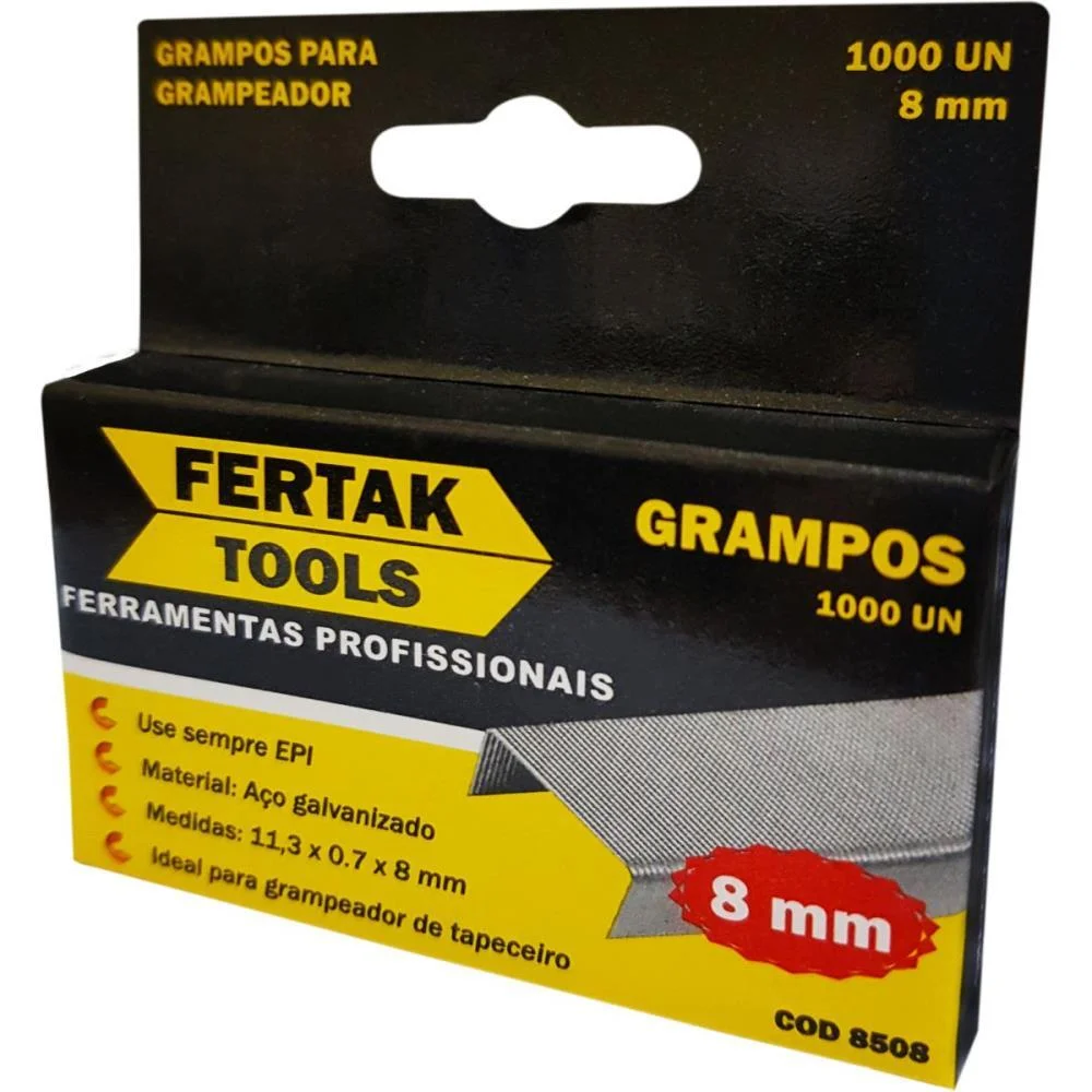 Grampo Para Grampeador 8Mm Galvanizado C/1000 Grampos Fertak (Blister) - imagem 2