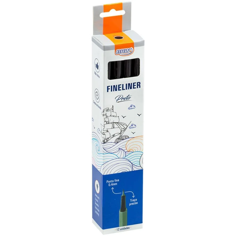 Caneta Com Ponta Porosa Fineliner 0.4Mm Preto Brw (Cx.c/12) - imagem 4