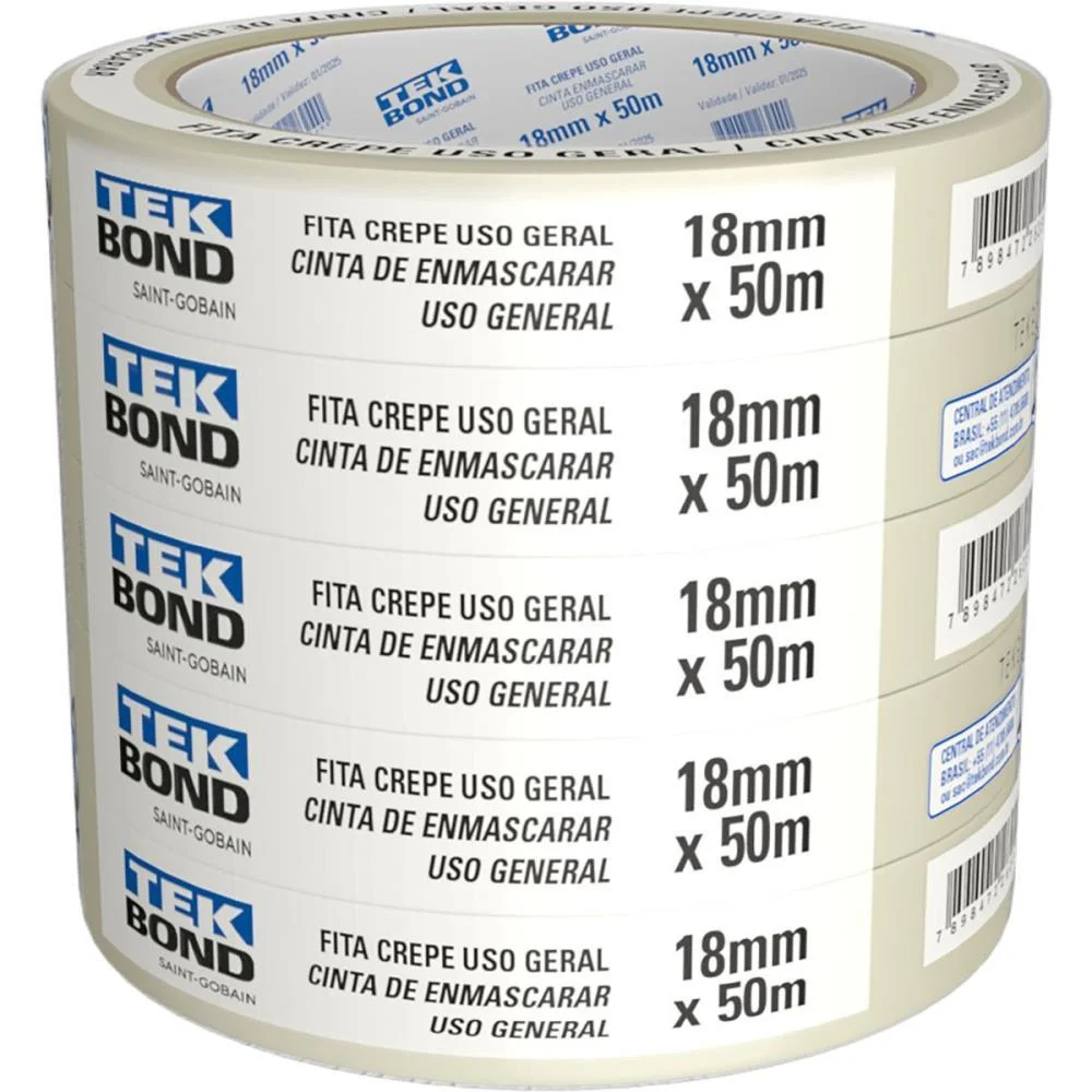 Fita Crepe Branca 18Mmx50M. Tekbond (Pct.c/05) - imagem 4