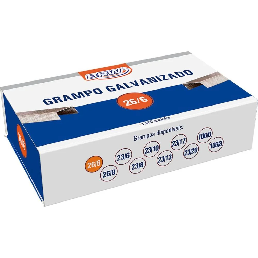 Grampo Para Grampeador 26/6 Galvanizado 1000 Grampos Brw (Cx.c/10) - imagem 4