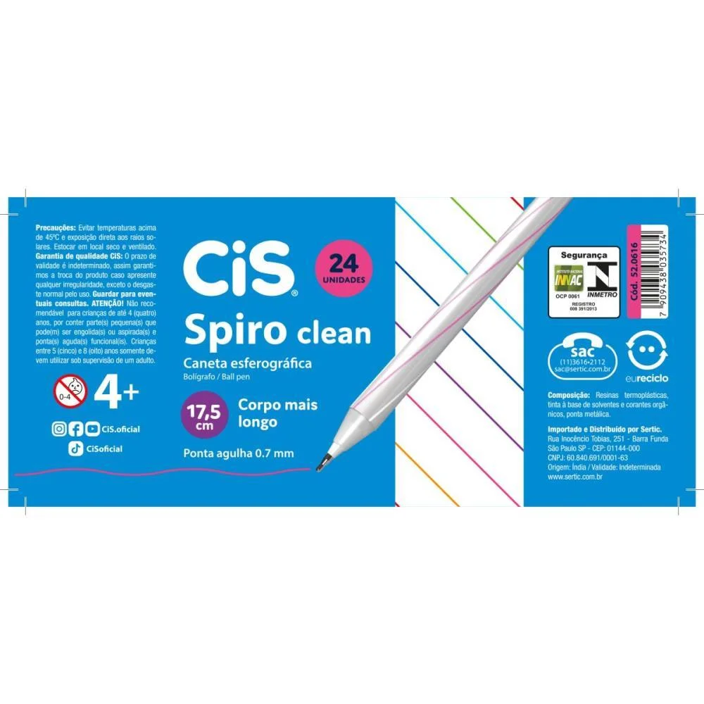 Caneta Esferografica Cis Spiro Clean 0,7Mm Cores Sertic (Pote-24) - imagem 5
