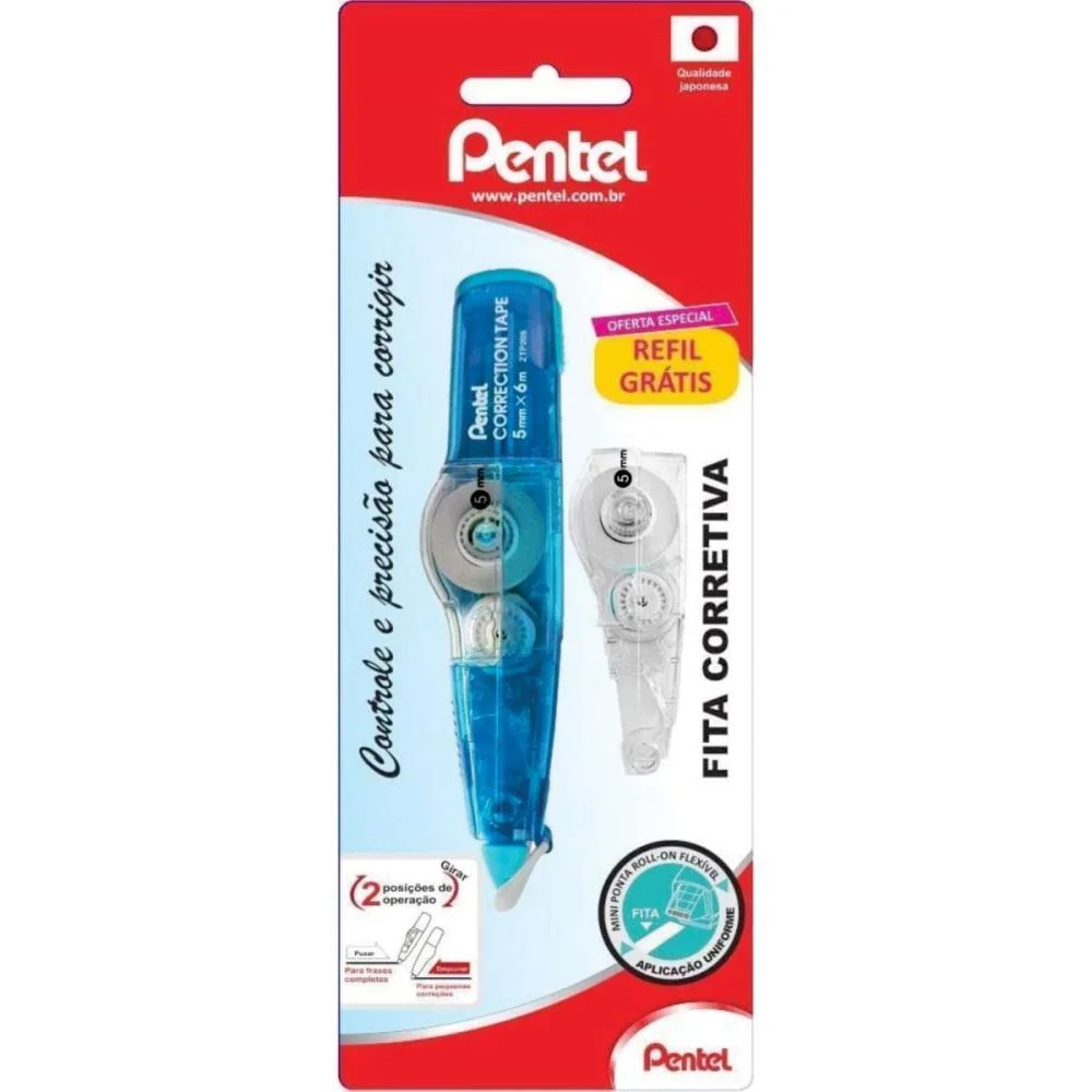 Corretivo Em Fita Corretion Tape 6M Azul C/Refil Pentel (Cx.c/12) - imagem 8