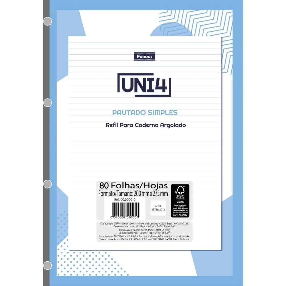 Bloco Para Fichario Universit. Uni 4 Branco 80Fls. Foroni (Pct.c/05) - imagem 3