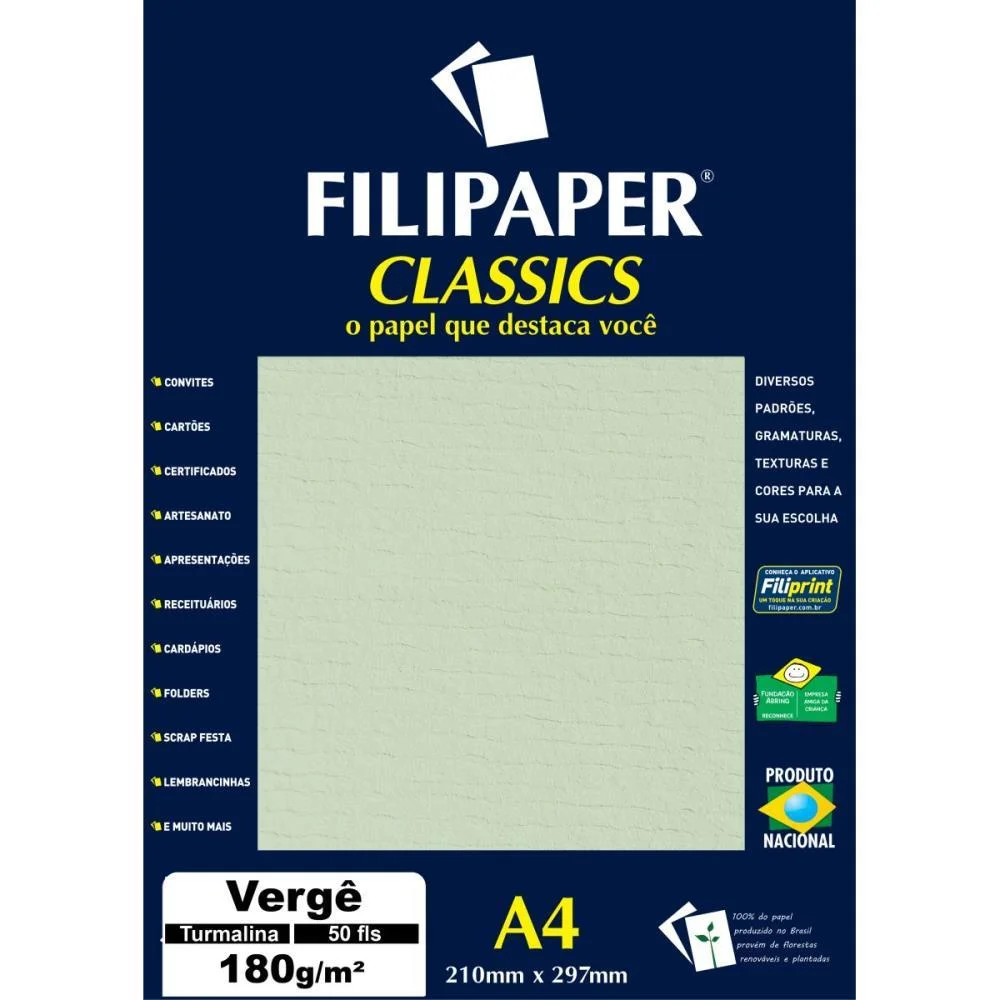 PAPEL A4 VERGE TURMALINA VERDE 180G. FILIPERSON (CX.C/50) - imagem 2