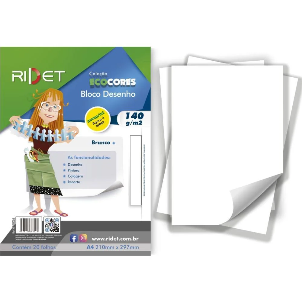 BLOCO PARA EDUCACAO ARTISTICA DESENHO BCO A4 140G.20F.21X29C RIDET (PACOTE) - imagem 3