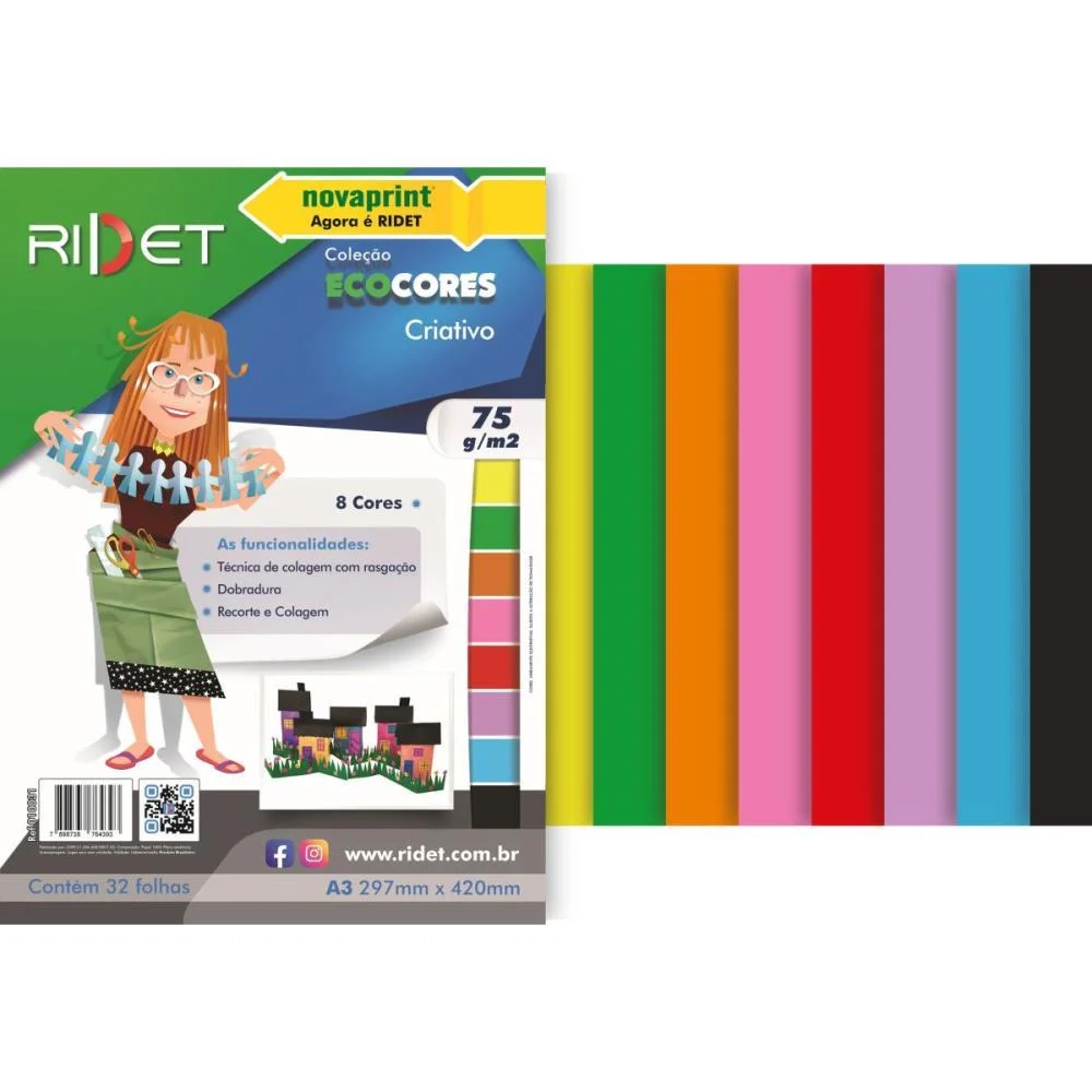 BLOCO PARA EDUCACAO ARTISTICA CRIATIVO A3 8 CORES 75G. 32FLS RIDET (PACOTE) - imagem 2