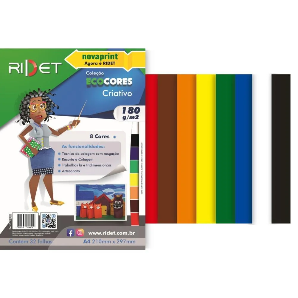 BLOCO PARA EDUCACAO ARTISTICA CRIATIVO A4 8 CORES 180G. 32FL RIDET (PACOTE) - imagem 2
