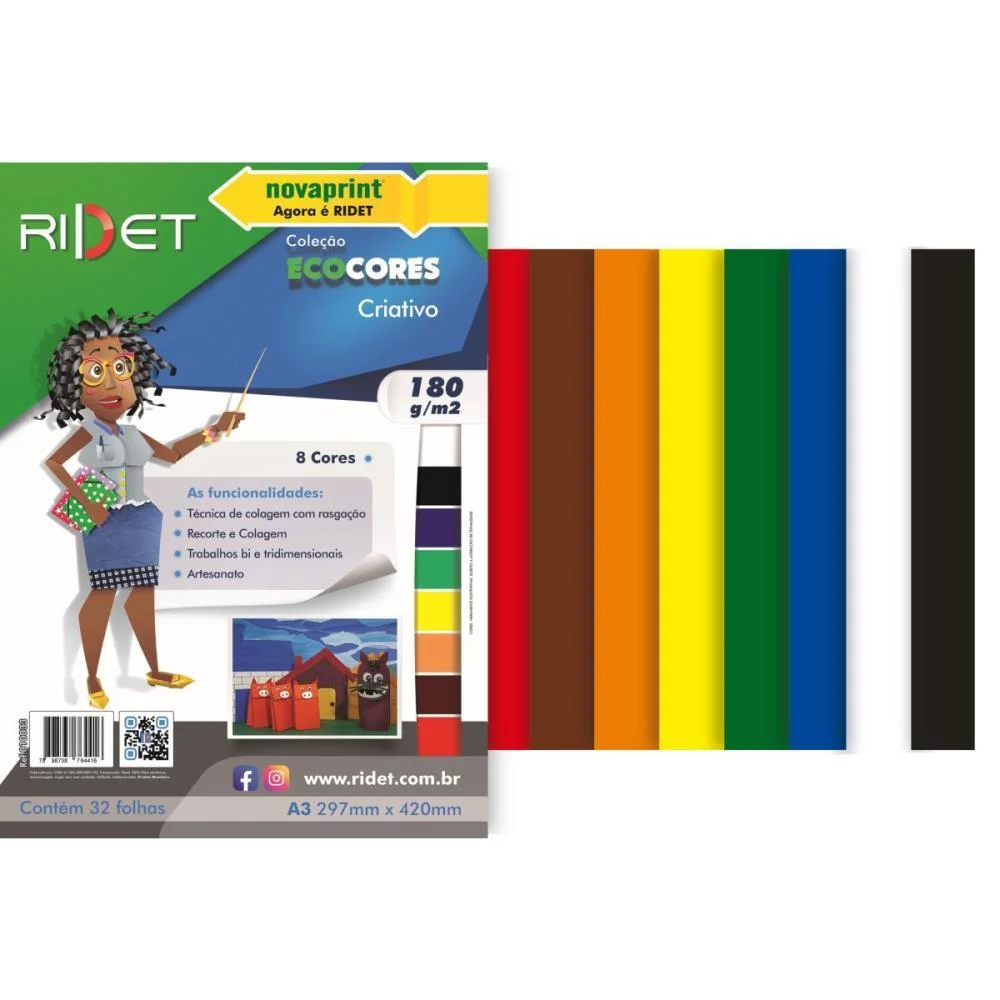 BLOCO PARA EDUCACAO ARTISTICA CRIATIVO A3 8 CORES 180G. 32FL RIDET (PACOTE) - imagem 2