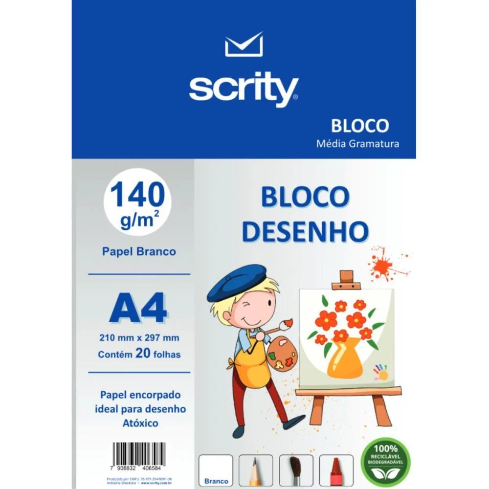 BLOCO PARA EDUCACAO ARTISTICA DESENHO A4 BRANCO 140G 20FLS SCRITY (PACOTE) - imagem 3