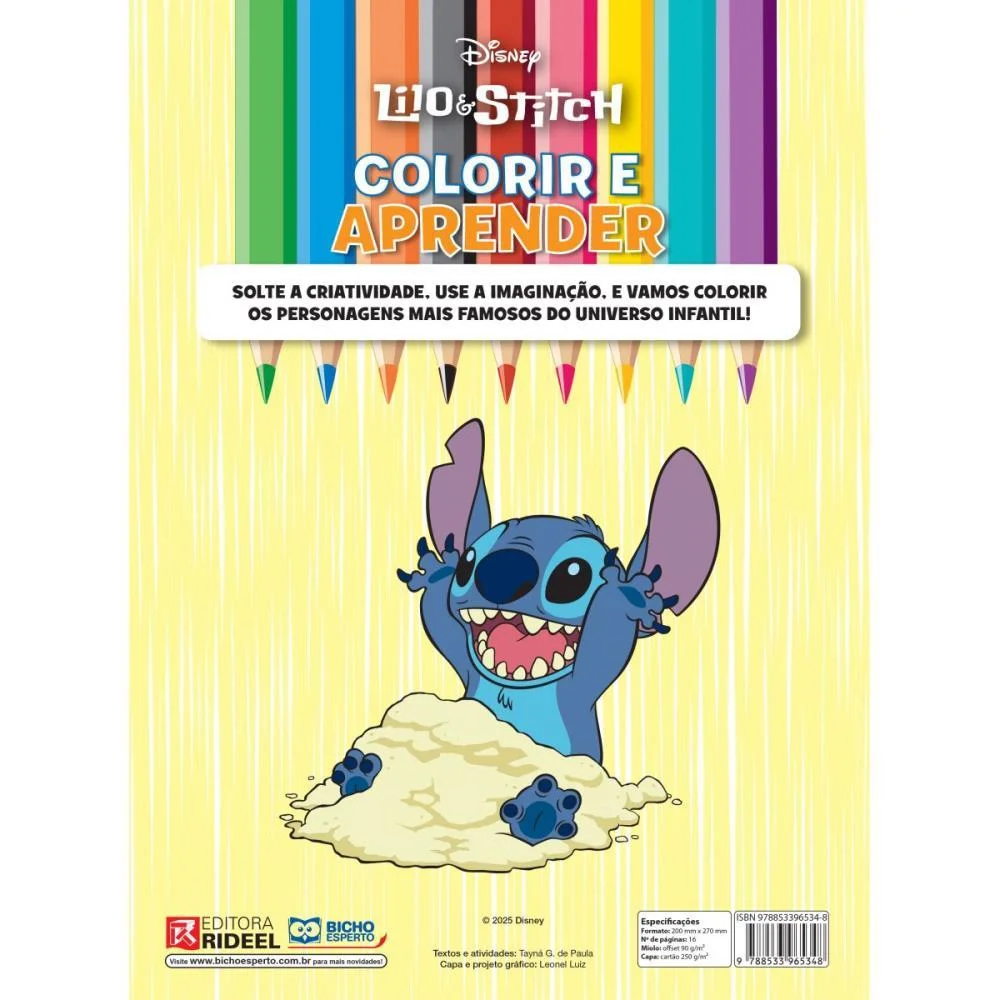 LIVRO INFANTIL COLORIR STITCH COLORIR E APRENDER 16PG BICHO ESPERTO (PCT.C/03) - imagem 6