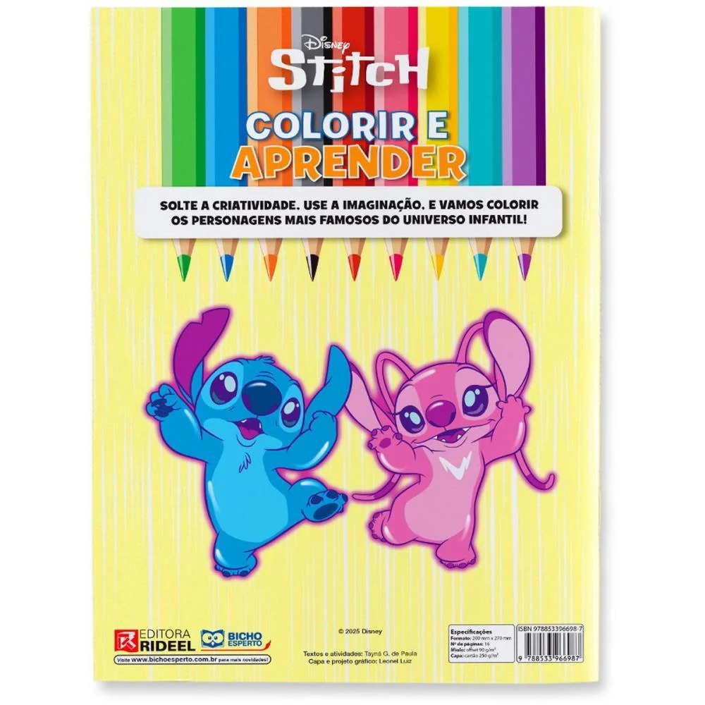LIVRO INFANTIL COLORIR STITCH ANGEL COLORIR E APRENDE BICHO ESPERTO (PCT.C/03) - imagem 6
