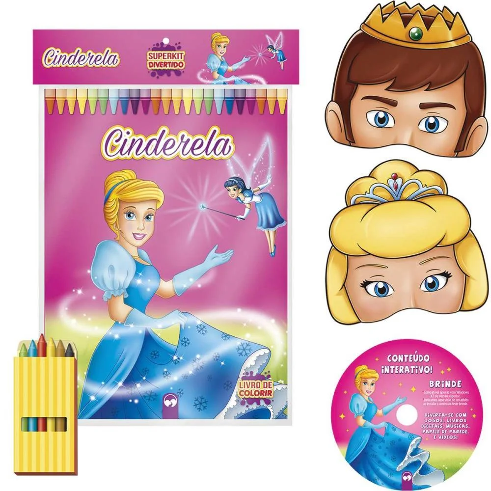LIVRO INFANTIL COLORIR SUPER KIT CINDERELA C/GIZ VALE DAS LETRAS (UNIDADE) - imagem 3