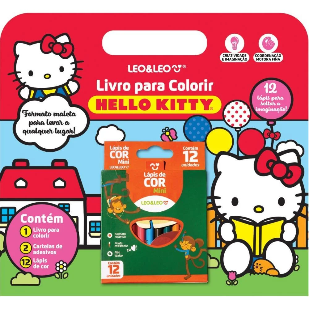 LIVRO INFANTIL COLORIR HELLO KITTY C/12 LAPIS+ ADESIV LEONORA (UNIDADE) - imagem 2