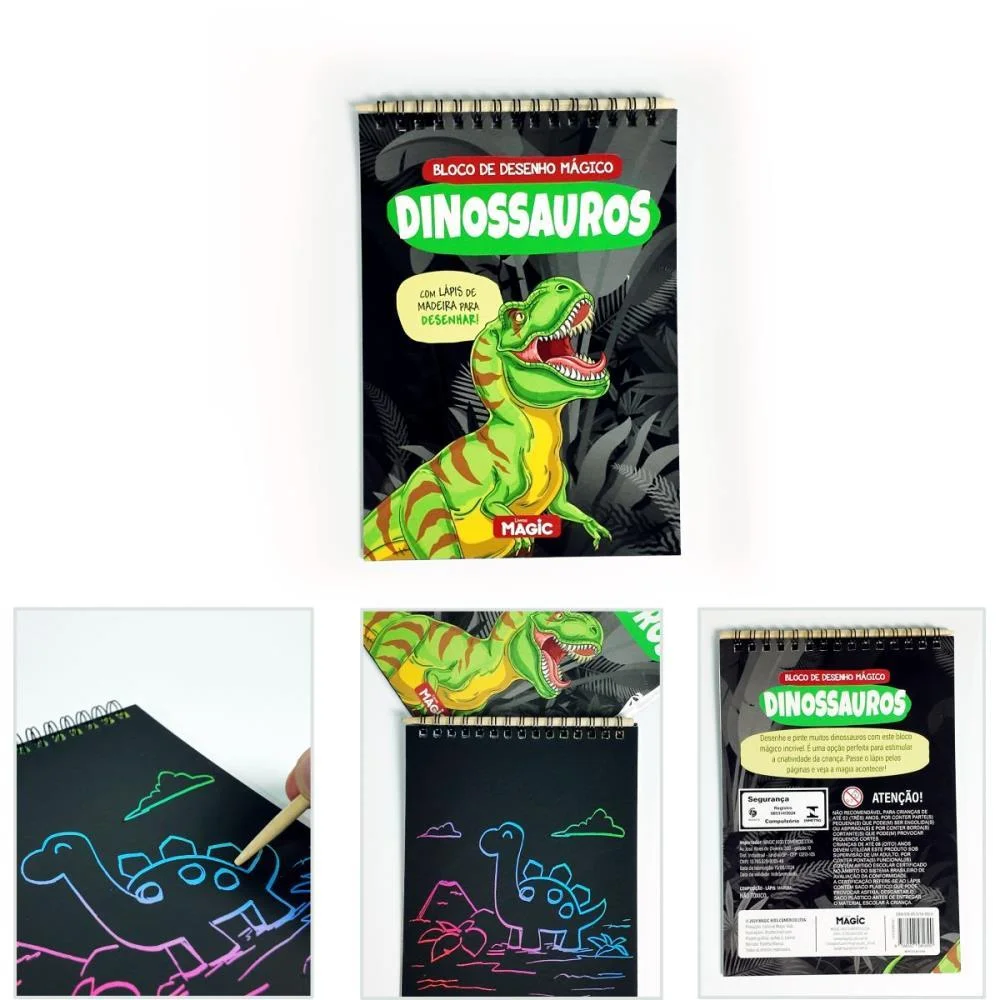 LIVRO INFANTIL COLORIR BLOCO MAGICO DINOSSAUROS 8PGS MAGIC KIDS (UNIDADE) - imagem 4