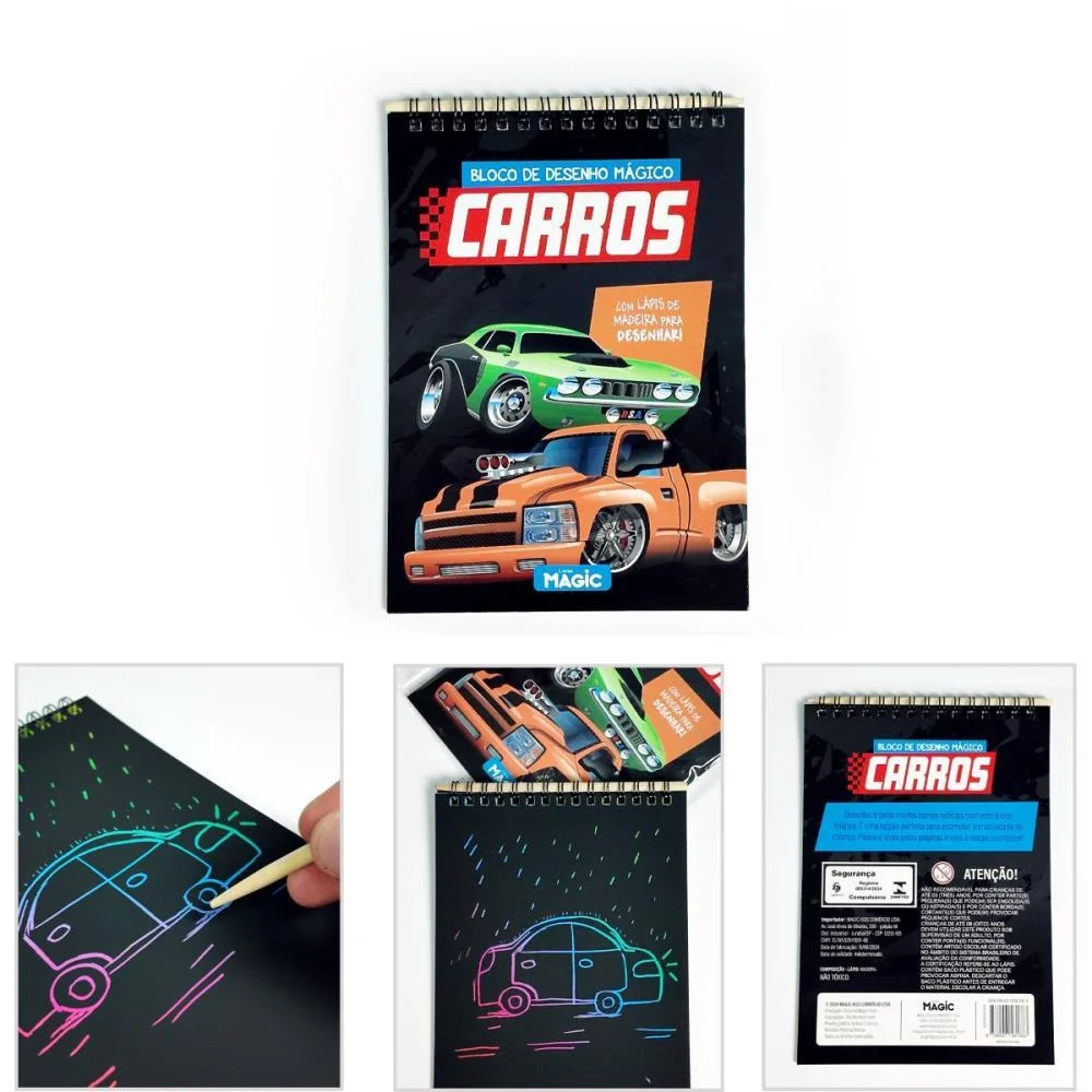 LIVRO INFANTIL COLORIR BLOCO MAGICO CARROS 8PGS 14X20 MAGIC KIDS (UNIDADE) - imagem 4