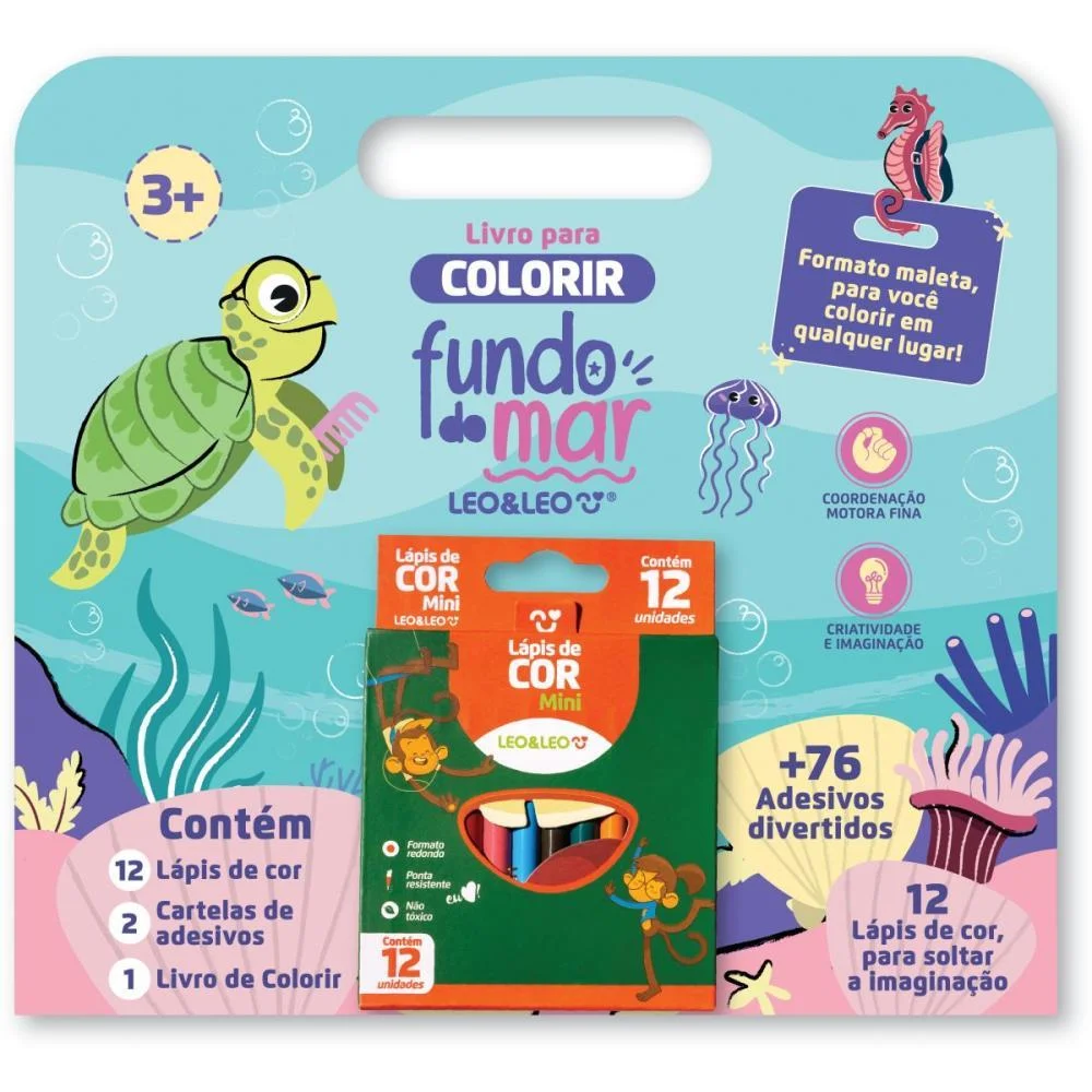 LIVRO INFANTIL COLORIR FUNDO DO MAR C/12 LAPIS+ADES LEONORA (UNIDADE) - imagem 3