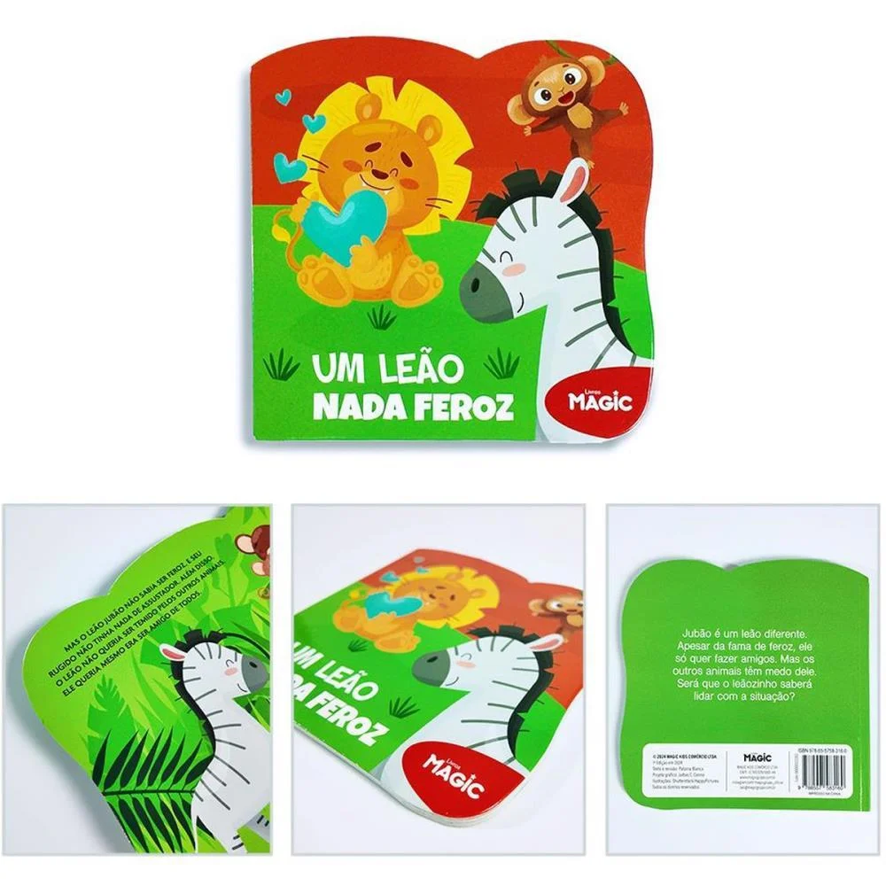 LIVRO INFANTIL ILUSTRADO RECORTADO UM LEAO NADA FEROZ MAGIC KIDS (UNIDADE) - imagem 4