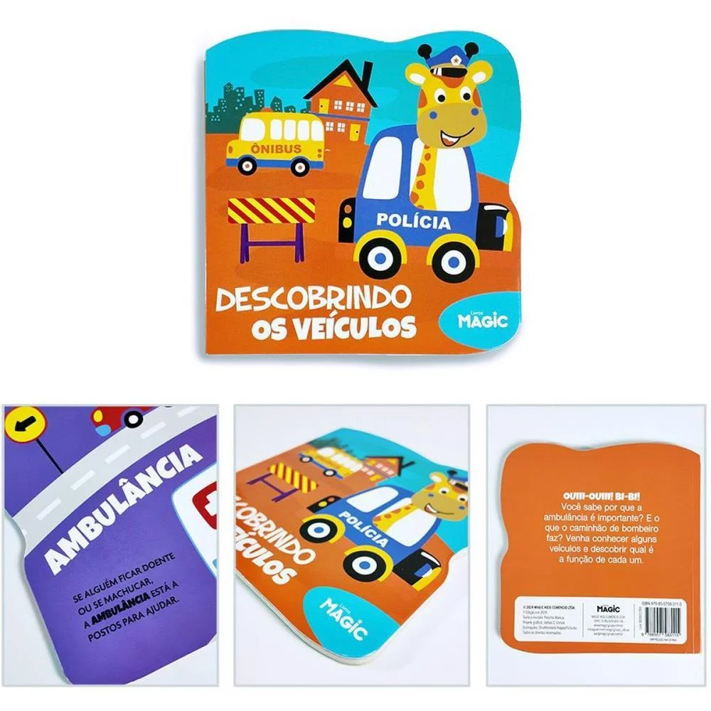 LIVRO INFANTIL ILUSTRADO RECORTADO DESCOBRINDO VEICULOS MAGIC KIDS (UNIDADE) - imagem 4