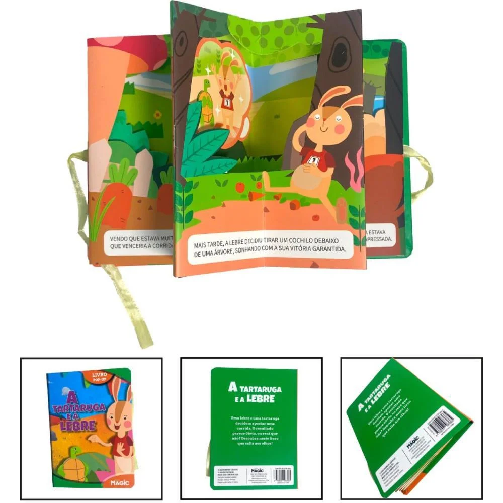 LIVRO INFANTIL ILUSTRADO POP-UP TARTARUGA E A LEBRE 12P MAGIC KIDS (UNIDADE) - imagem 3