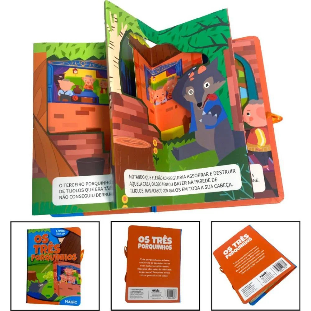 LIVRO INFANTIL ILUSTRADO POP-UP OS TRES PORQUINHOS 12PG MAGIC KIDS (UNIDADE) - imagem 3